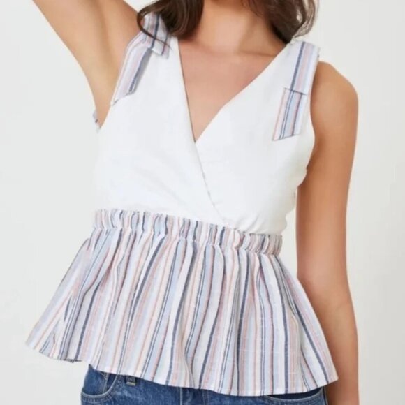 NWT - Anthropologie Dolan White Striped Contrast Vneck Tie Tank Size Medium - Picture 1 of 7